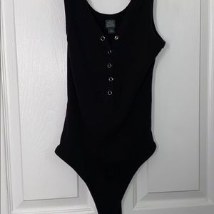 Black button-up body suit